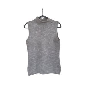 Ellen Tracy Silk Mohair Gray Sleeveless Knit Turtleneck Sweater, Women's Medium
